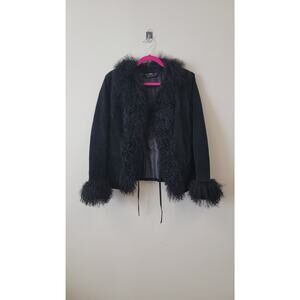 Black Genuine Suede & Fur Trim 70s Glam Whimsygoth Festival Coat